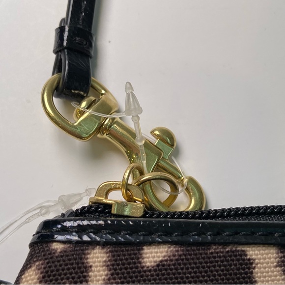COACH Animal Print Wristlet Black Patent Leather Trim Gold Toned Hardware - Picture 6 of 13
